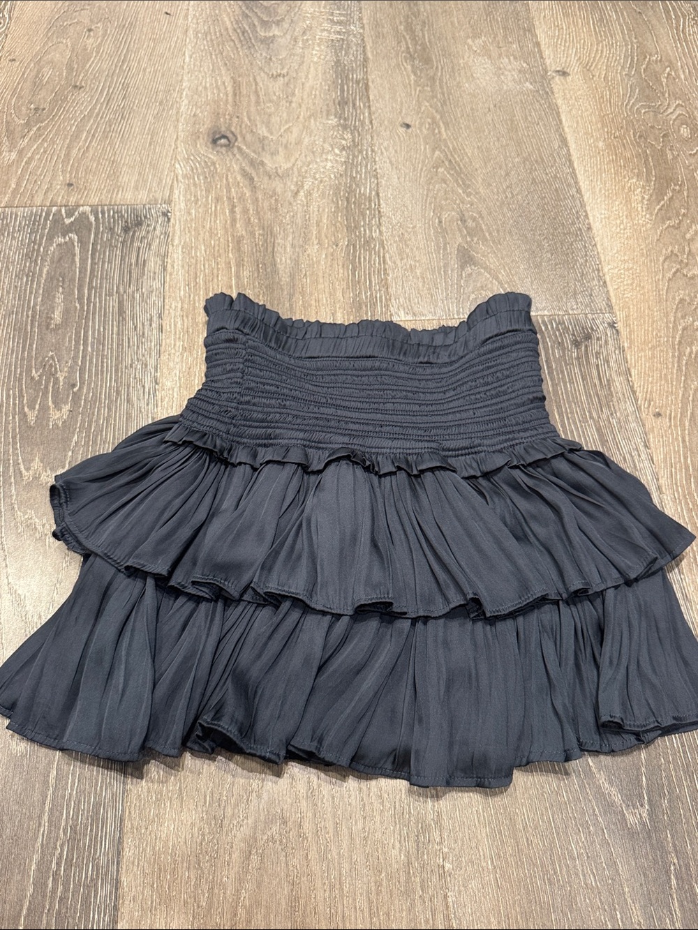 The Reset Black Smocked Tiered Mini Skirt AZ